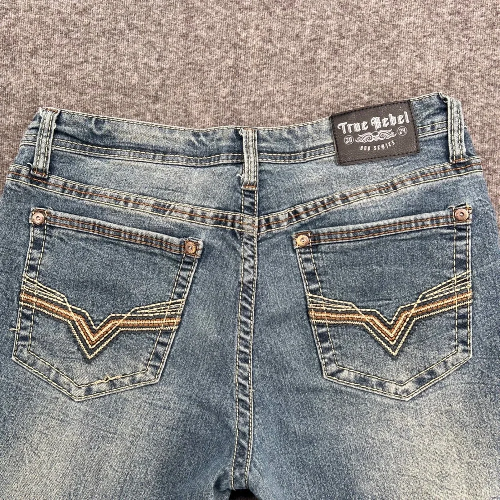 True Rebel 808 Slim Fit Denim Shorts Blue Distressed Cut Off 900 Series 34W